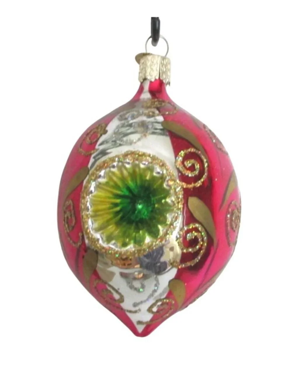 Vintage Old World Christmas Teardrop Indent Glass Christmas Ornament Bauble 4 In